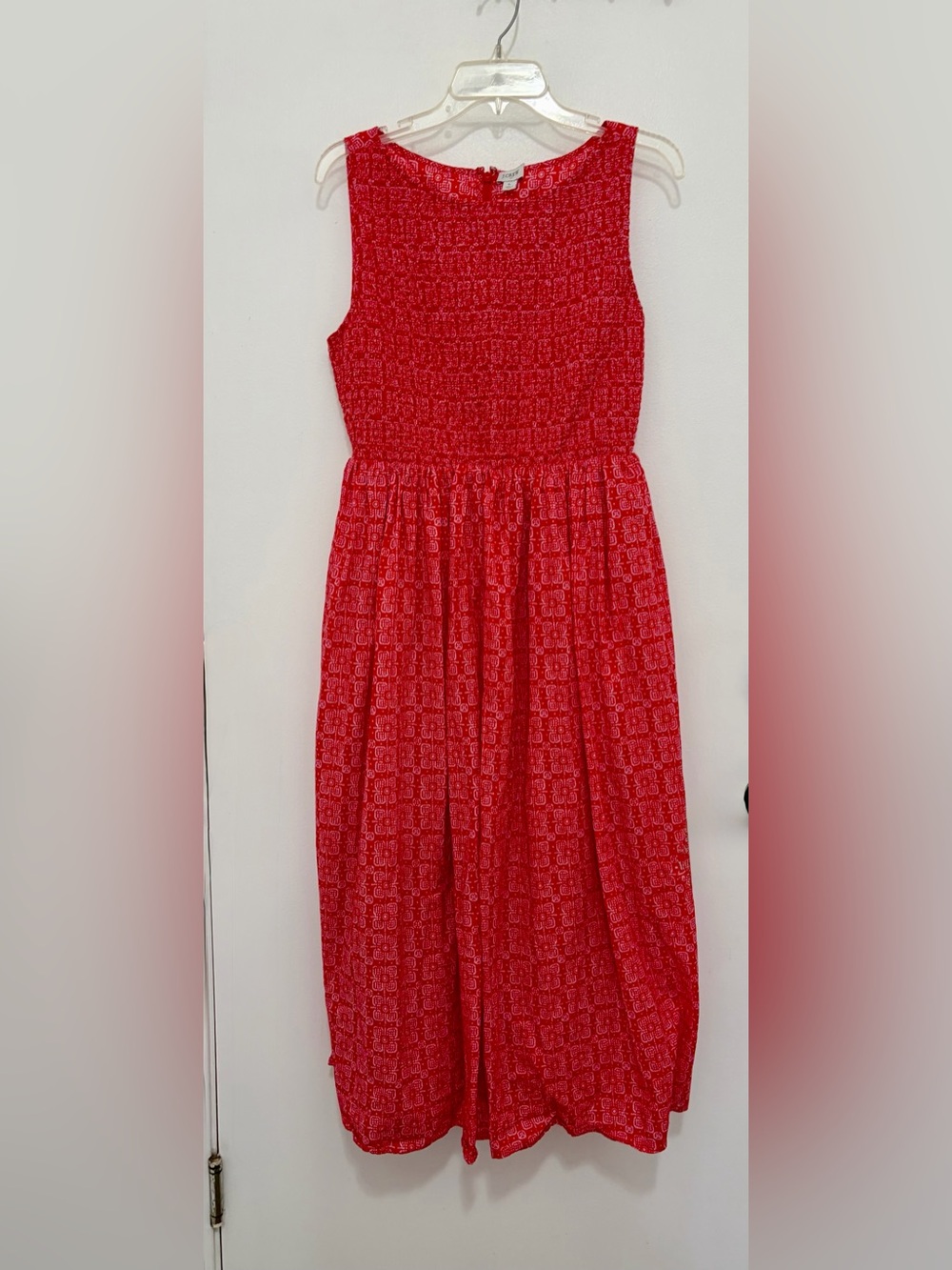 J. Crew Bright Red Smocked Waist Midi Dress